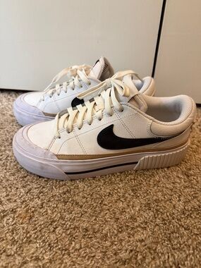 Nike Cream/White Platform Sneakers with Black Swoosh